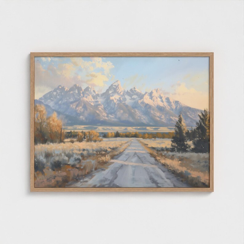 Dipinto del Parco Nazionale del Grand Teton, decorazione western, stampa di montagna, decorazione murale naturalistica, dipinto sulla strada del Grand Teton, decorazione murale con paesaggio montano immagine 10