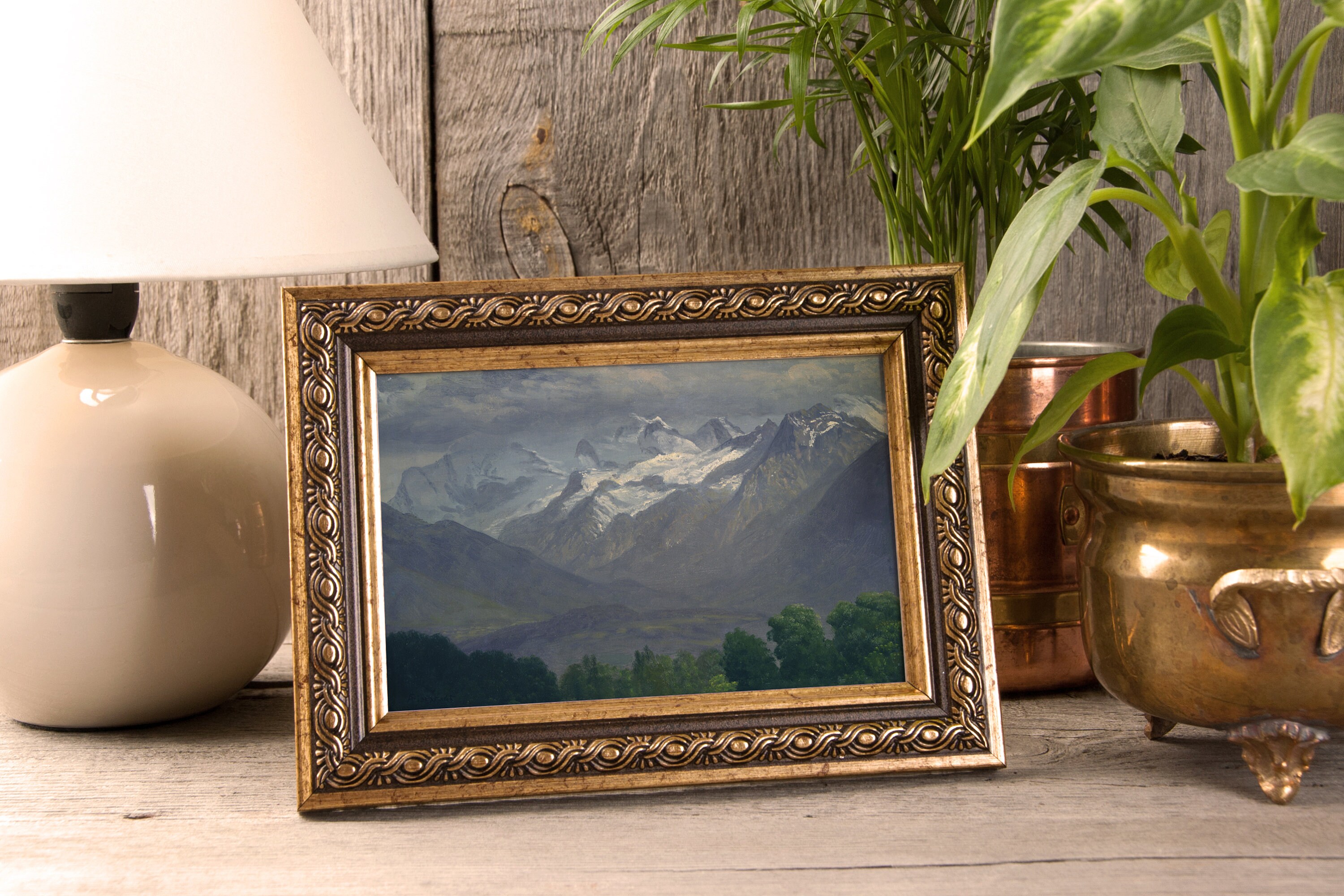 Quadratische Gerahmte Leinwand – Vintage Landschaftsdruck, 40,6 X 40,6 Cm, Rustikale Wanddekoration