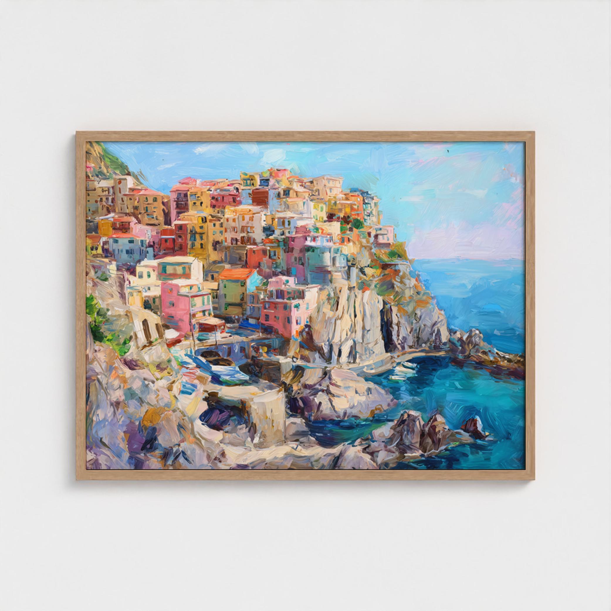 Cinque Terre Oil Painting Art Italy Manarola Village Art Print Cinque ...