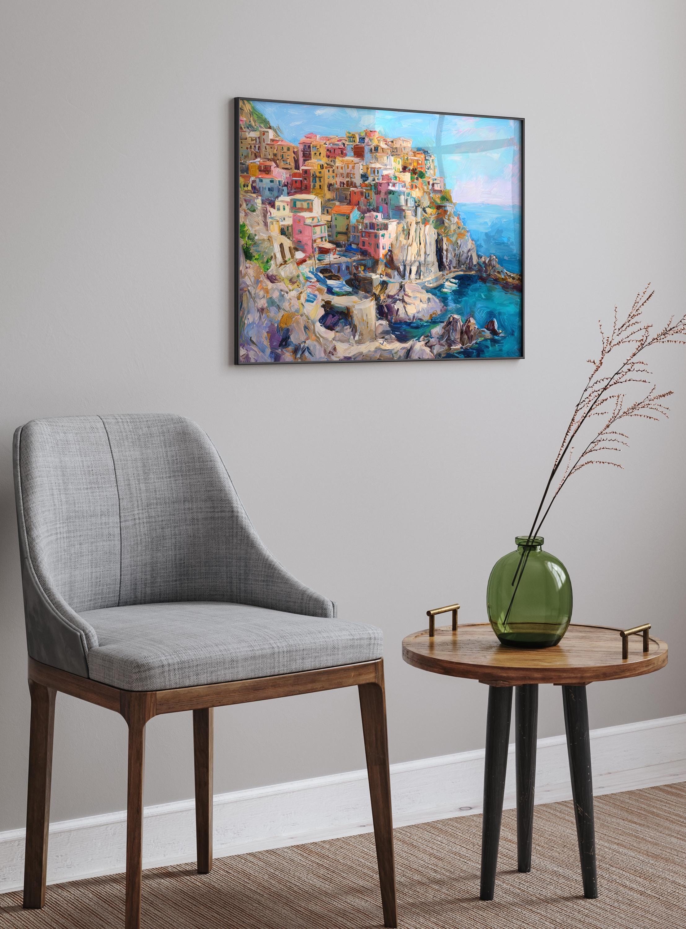 Cinque Terre Oil Painting Art Italy Manarola Village Art Print Cinque ...