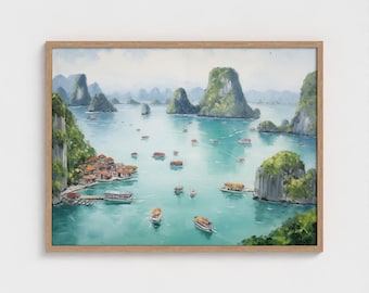 Ha Long Bay, Vietnam-olieverfschilderij Ha Long Bay-eiland Art Print Ha Long Bay kunst aan de muur, Vietnam Ha Long Bay-eiland wanddecoratie
