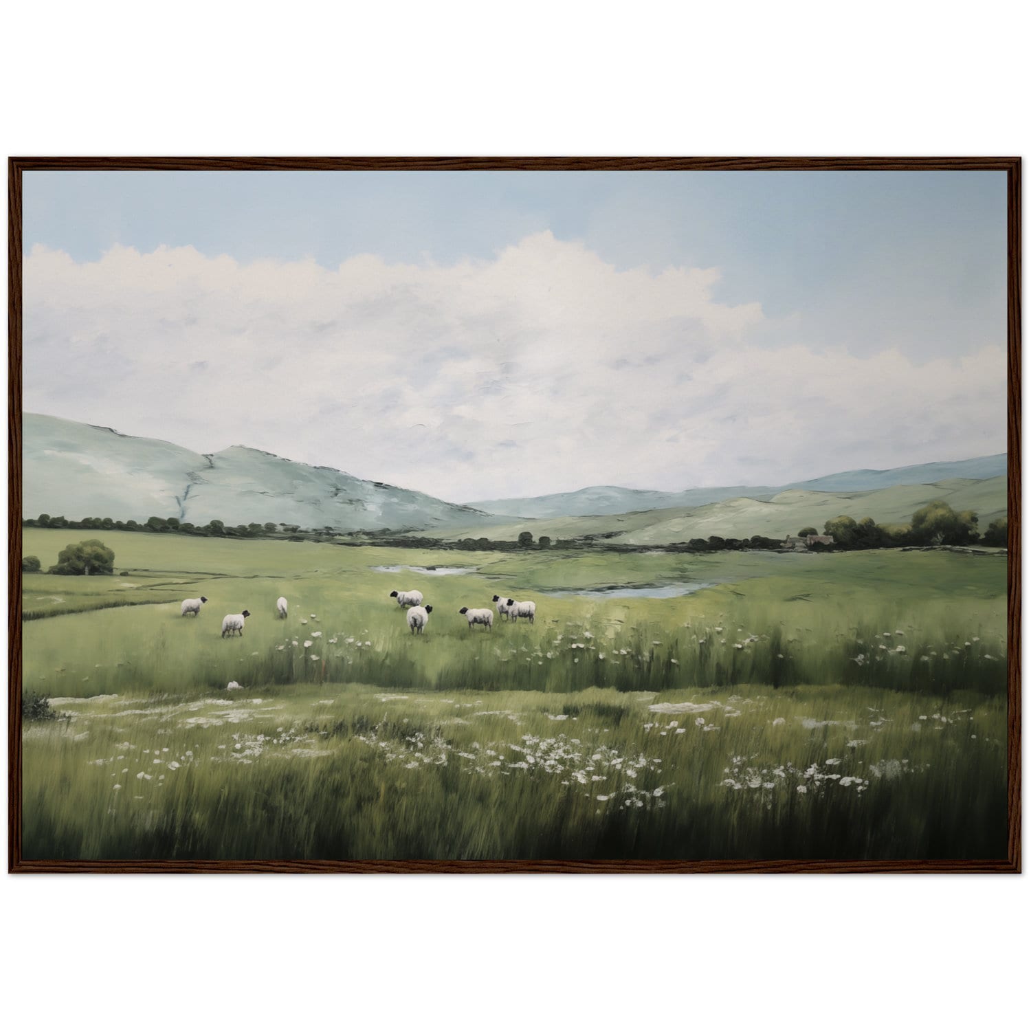 Painting of Sheep in the Countryside landscape minimalist oil painting living room wall art housewarming gift vintage art prints