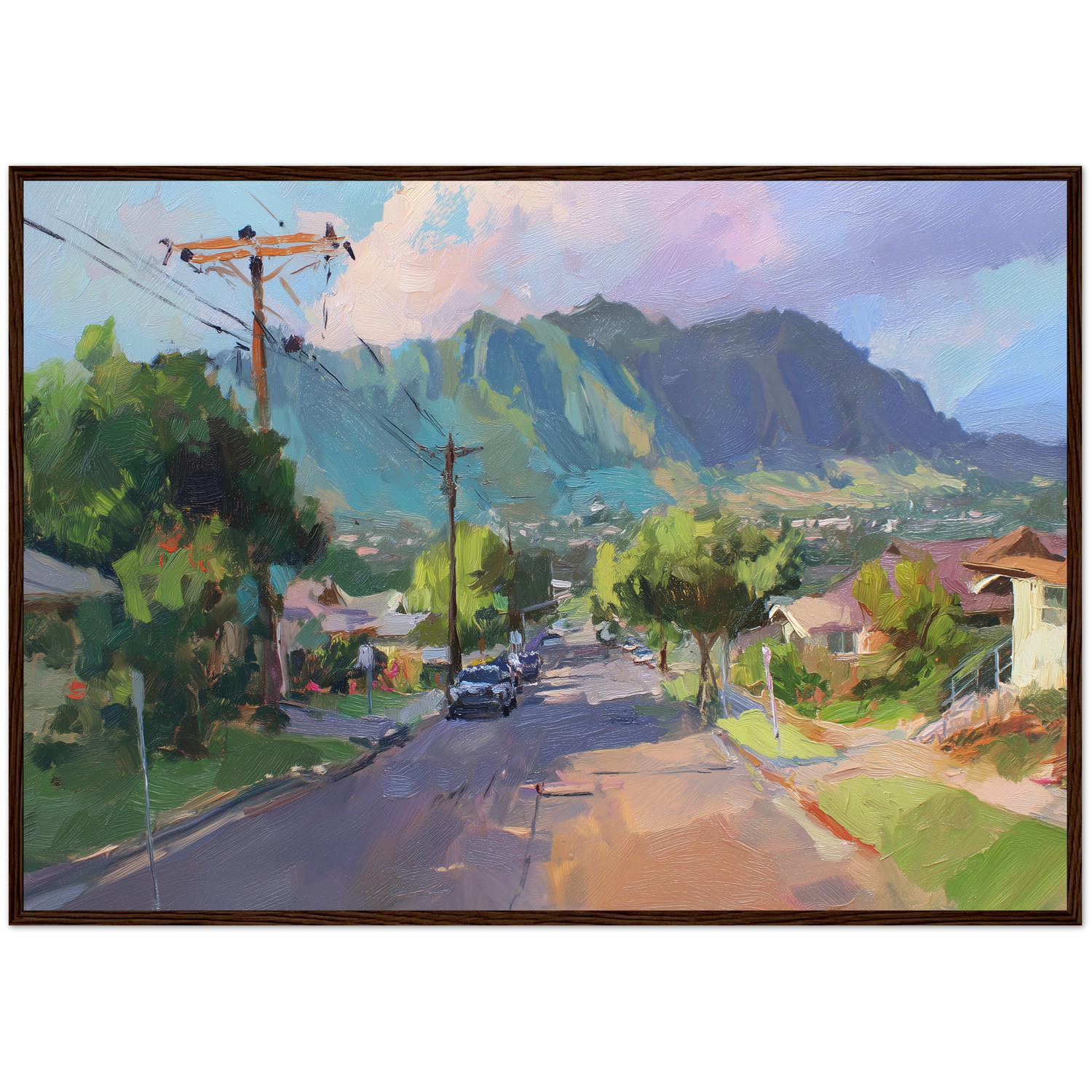 Hawaii Oil Painting Hawaii Kaneohe Street Painting Warm Hawaii Decor Ready to Hang USA Wall Art  Hawaii Pali Wooden Frame Art Print