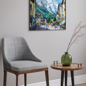 France Mont Blanc Oil Painting Art Print Street of Chamonix Travel Print France Alps Wall Decor image 5