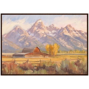 Grand Teton National Park Painting, Western Decor, Mountain Print, Nature Wall Decor Moulton Barn Painting Grand Teton Mountain Wall Decor