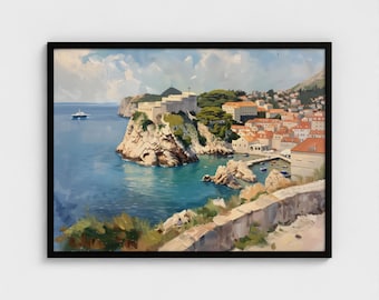 Dubrovnik Painting Croatia Art Print Dubrovnik Fort Impressionism Painting Travel Gift Croatia Wall Art, Travel Gift Ready to Hang Decor