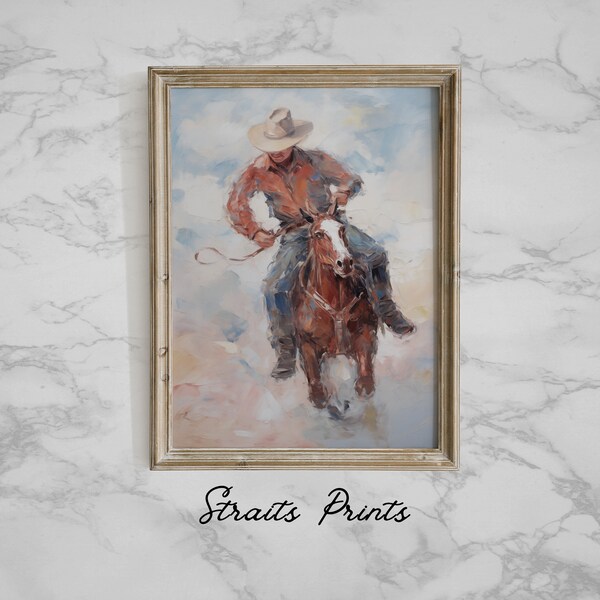 Portrait Cowboy Peinture à l’huile - vintage Western Art Print - Paysage du Sud-Ouest Printable Wall Art - Retro Room Decor Télécharger