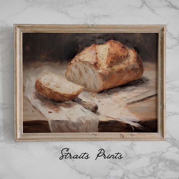 Oil Painting Bread Art Print Food Oil Painting French Kitchen Art for Restaurant Wall Decor Food Still Life Oil Painting Printables