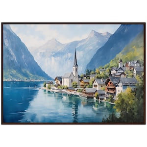 Hallstatt Austria Oil Painting Europe travel fine art print original painting Handmade souvenir Travel gift ready to hang wall decor