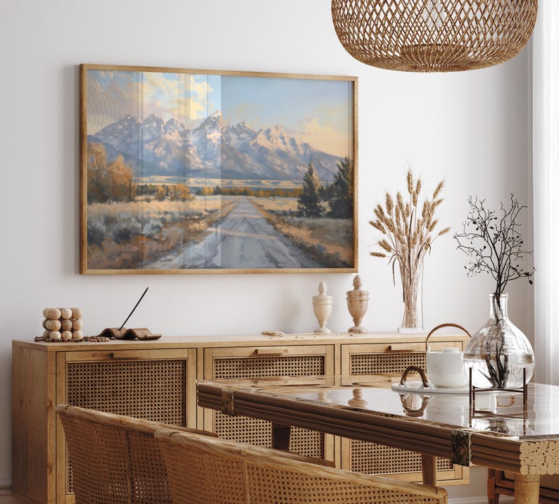 Dipinto del Parco Nazionale del Grand Teton, decorazione western, stampa di montagna, decorazione murale naturalistica, dipinto sulla strada del Grand Teton, decorazione murale con paesaggio montano immagine 2