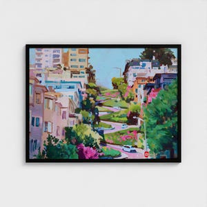 San Francisco Lombart Street-målning Kalifornien konsttryck San Francisco stadslandskap väggkonst Kalifornien USA redo att hängas inramad konsttryck