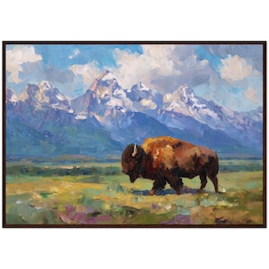 Grand Teton National Park Gemälde, Western Dekor, Bergdruck, Natur Wanddekor Grand Teton Bison Kunstdruck Berglandschaft Wanddekor