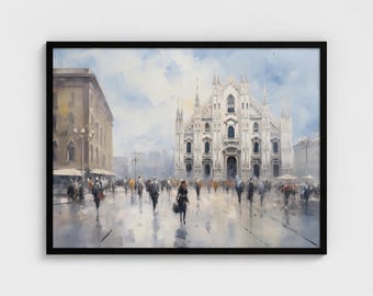 額入りミラノ大聖堂油絵：イタリア旅行アート（4 x 4インチ） - Etsy 日本