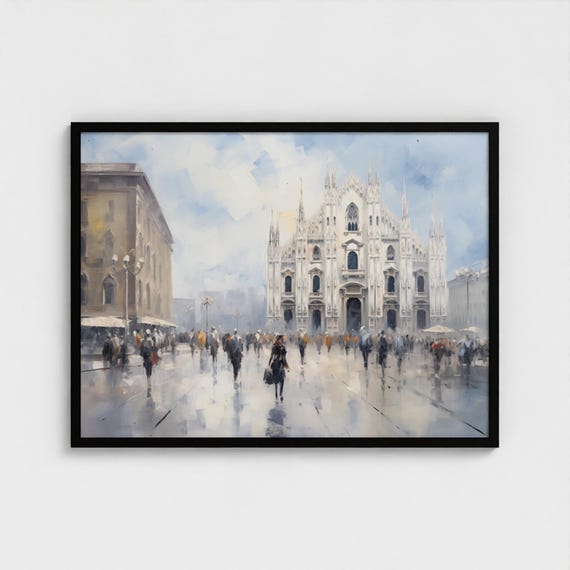 ミラノ大聖堂の油絵、ミラノドゥオーモのアートプリント、イタリアの
