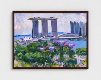 Singapore Cityscape Painting Singapore Skyline Art Print Singapore Cityscape Wall Art Travel Asia Ready to Hang Framed Art Print