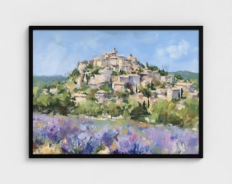 Provence Oil Painting France Travel Art Print Provence Gordes Village Painting Lavender Field France Ready to Hang Wall Décor Ready to Hang