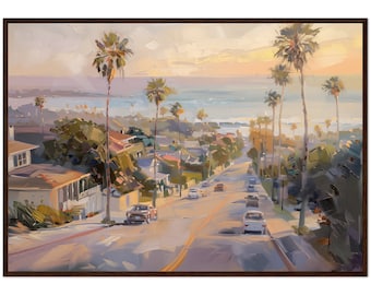 San Diego Sunset Cliff Painting California Art Print San Diego Cityscape Wall Art California USA Ready to Hang Framed Art Print