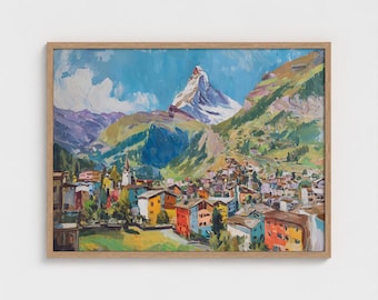 アンティークの山岳湖の油絵、スイスアルプスの風景、署名入り - Etsy 日本