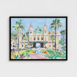 Monte Carlo Casino Painting Art Print Monaco City Impressionism Wall Decor Ready to Hang