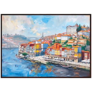 Pintura al óleo de Oporto Portugal Arte Impresión Paisaje urbano de Oporto, Decoración de la pared de Portugal Pintura de Oporto, Impresión de Europa, Decoración de la pared de Oporto listo para colgar
