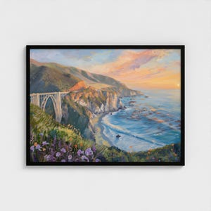 Pintura de Big Sur, California. Impresión artística del Bosque Nacional de Big Sur. Póster de California. Póster de viaje de Big Sur. Arte de Big Sur. Arte enmarcado listo para colgar.