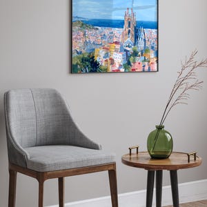 Spain Barcelona Skyline Painting Art Print Sagrada Familia Impressionism Ready to Hang Wall Decor image 3