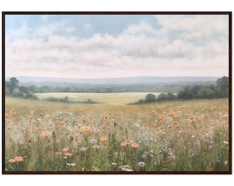 Colourful Wild Flower Meadows Painting | Nature Landscape Art | Floral Field Wall Decor | Rustic Country Home Art | Wildflower Art Print