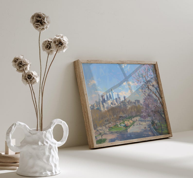 Philadelphia Skyline schilderij Philadelphia Skyline Art Print USA Pennsylvania schilderij Philadelphia Cityscape klaar om op te hangen muurkunst ingelijst afbeelding 5