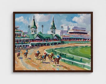 Pintura das Torres Gêmeas de Churchill Downs, Kentucky; Impressão artística do Kentucky Derby; Impressão artística da corrida de cavalos Kentucky Louisville, pronta para pendurar.