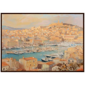 Marseille Oil Painting France Art Print Porto Cityscape, France Wall Decor Marseille Painting, Europe Print, Muted Warm Wall Decor Framed