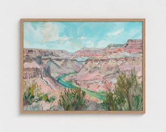 Grand Canyon Painting Arizona Art Print Western Wall Decor Colorado River Painting Desert Landscape Ready to Hang Wall Decor Framed Art