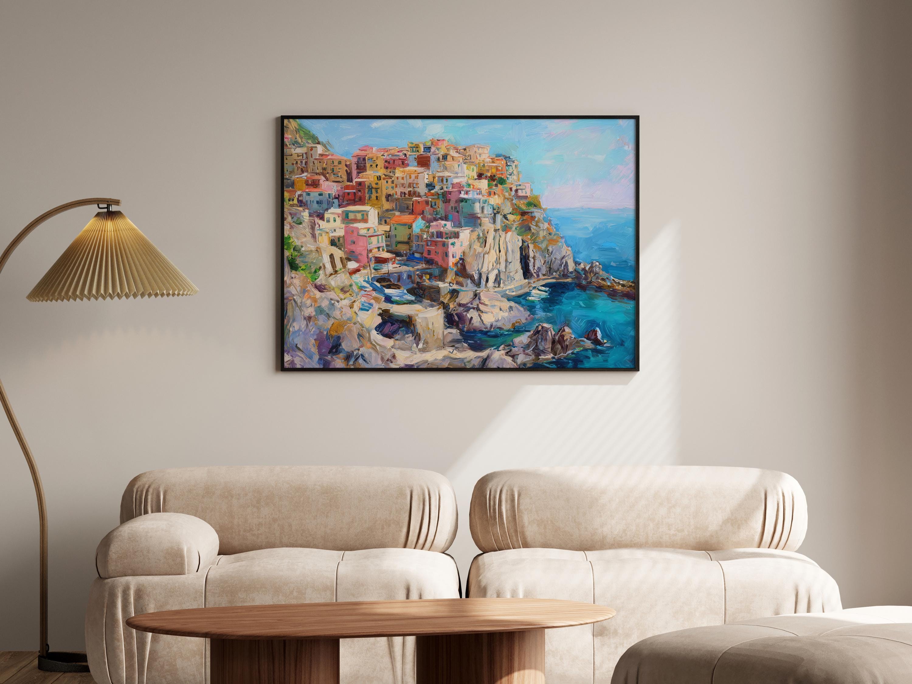 Cinque Terre Oil Painting Art Italy Manarola Village Art Print Cinque ...