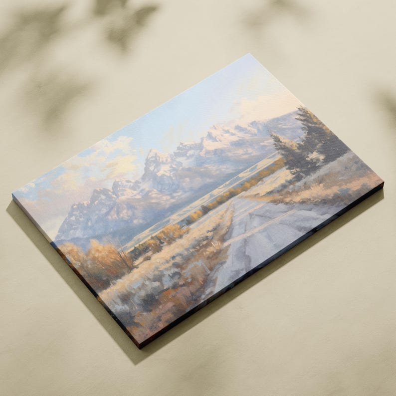 Dipinto del Parco Nazionale del Grand Teton, decorazione western, stampa di montagna, decorazione murale naturalistica, dipinto sulla strada del Grand Teton, decorazione murale con paesaggio montano immagine 11