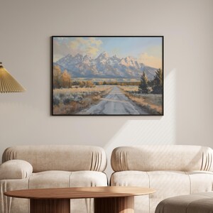 Dipinto del Parco Nazionale del Grand Teton, decorazione western, stampa di montagna, decorazione murale naturalistica, dipinto sulla strada del Grand Teton, decorazione murale con paesaggio montano immagine 5