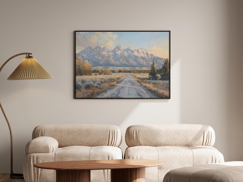 Dipinto del Parco Nazionale del Grand Teton, decorazione western, stampa di montagna, decorazione murale naturalistica, dipinto sulla strada del Grand Teton, decorazione murale con paesaggio montano immagine 5