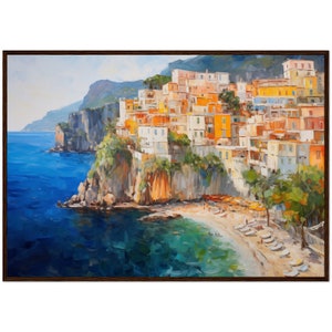 Incantevole Positano: dipinto a olio sulla Costiera Amalfitana, stampa artistica da parete con spiaggia italiana, decorazione da parete Positano pronta da appendere, regalo da viaggio