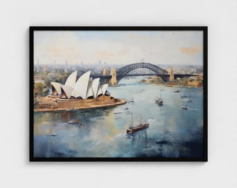 Sydney Harbour olieverfschilderij Sydney Opera House Art Print Harbour Bridge schilderij Sydney stadsgezicht muur decor Reay to Hang