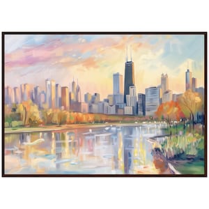 Chicago Skyline Painting Chicago IL Skyline Art Print USA Illinois Painting Chicago Cityscape Pronto per essere appeso Wall Art Incorniciato