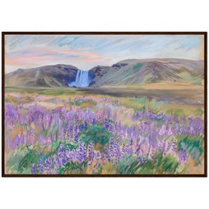 Dipinto islandese, cascata di Skógafoss, stampa artistica, paesaggio naturale, decorazione da parete, vista panoramica dell'Islanda, dipinto di paesaggio pronto da appendere, arte murale