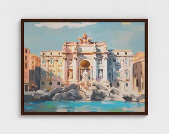 Rome Oil Painting Trevi Fountain Art Print Painting of Trevi Fountain Italy Art Print Roma Print Italy Poster Print Travel Poster