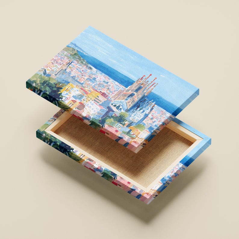 Spain Barcelona Skyline Painting Art Print Sagrada Familia Impressionism Ready to Hang Wall Decor image 10