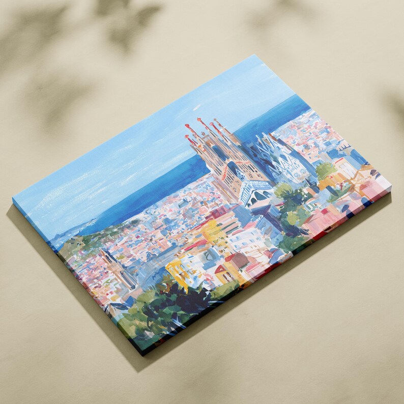 Spain Barcelona Skyline Painting Art Print Sagrada Familia Impressionism Ready to Hang Wall Decor image 9