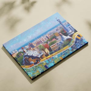 Malarstwo olejne Barcelona Sztuka ścienna Malarstwo Barcelona Park Guell Wydruk artystyczny Hiszpania Barcelona Sztuka ścienna Impresjonizm Wydruk artystyczny Park Gaudiego zdjęcie 9