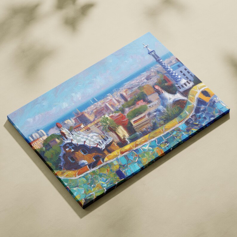 Malarstwo olejne Barcelona Sztuka ścienna Malarstwo Barcelona Park Guell Wydruk artystyczny Hiszpania Barcelona Sztuka ścienna Impresjonizm Wydruk artystyczny Park Gaudiego zdjęcie 9