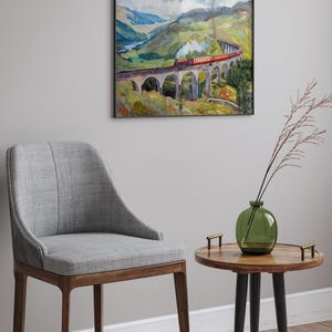 Scotland Highland Oil Painting Glenfinnan Viaduct Art Print Train Running through Scotland Nature Beauty Wall Decor Scotland Travel Gift image 2