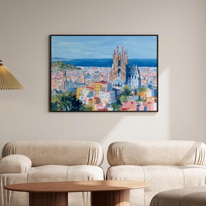Spain Barcelona Skyline Painting Art Print Sagrada Familia Impressionism Ready to Hang Wall Decor image 5