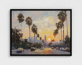 Pintura de Los Ángeles Sunset Boulevard Impresión artística de Los Ángeles Arte de pared de Los Ángeles California Regalo de Los Ángeles Listo para colgar Decoración de pared
