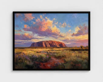 Australia Uluru Oil Painting  Art Print Australia Outback Wall Decor Australia Famous Landmark Wall Art
