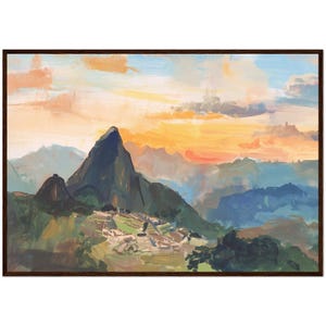 Machu Picchu Painting Peru Travel Art Print South America Sunset Machu Picchu Art Print Oil painting Seven Wonder of the World Travel Poster