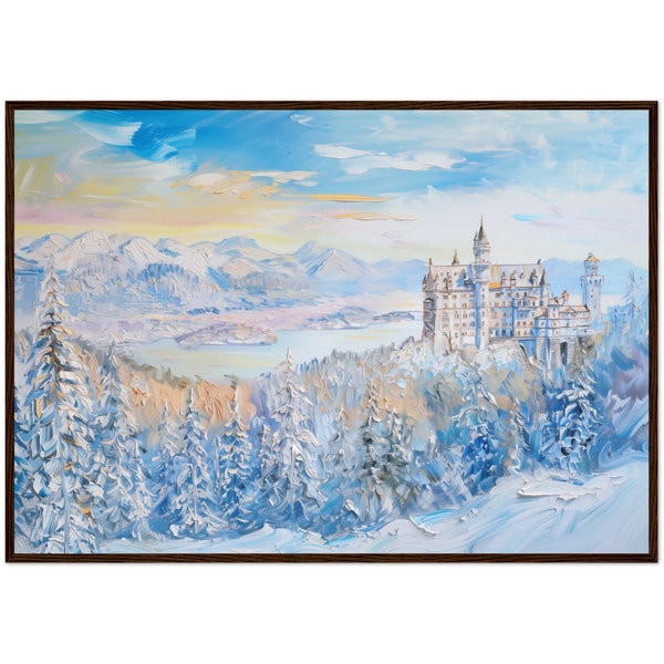 Neuschwanstein Castle Painting Germany Art Print  Germany Travel Poster Germany Travel Gift Ready to Hang Housewarming Gift Winter Scene